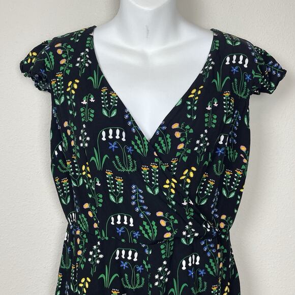 Modcloth X Collectif Floral Surplice Romper Womens Size 6 Black Multicolor Boho - Picture 3 of 8